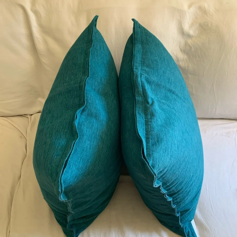 Set of 2 Crate&Barrel Peacock Green Pillows w/Feather Insert